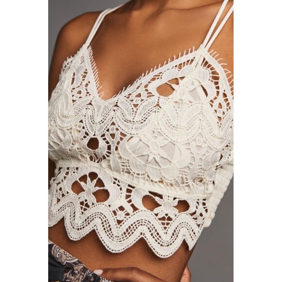Free People Vivette Lace Bra Top Womens Small White Boho Coastal Beachy Layer - Picture 2 of 12